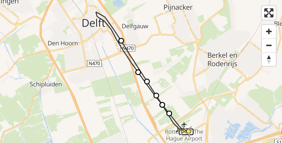 Routekaart van de vlucht: Lifeliner 2 naar Rotterdam The Hague Airport, Schieveense polder