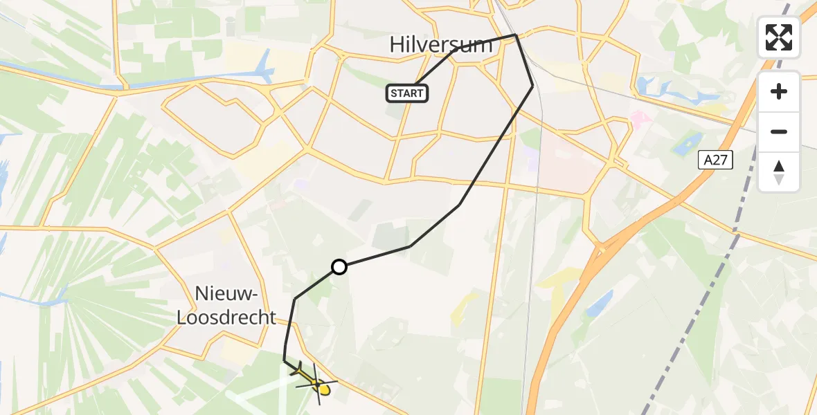 Routekaart van de vlucht: Lifeliner 1 naar Vliegveld Hilversum, Zuiderweg