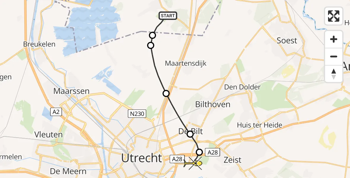 Routekaart van de vlucht: Lifeliner 1 naar Universitair Medisch Centrum Utrecht, Weg op de Egelshoek