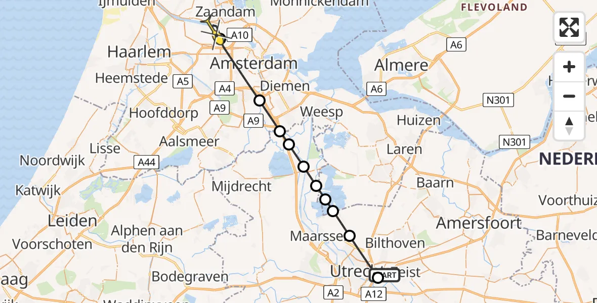 Routekaart van de vlucht: Lifeliner 1 naar Amsterdam Heliport, Toulouselaan