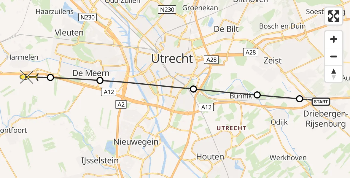 Routekaart van de vlucht: Politieheli naar Harmelen, Odijkerweg