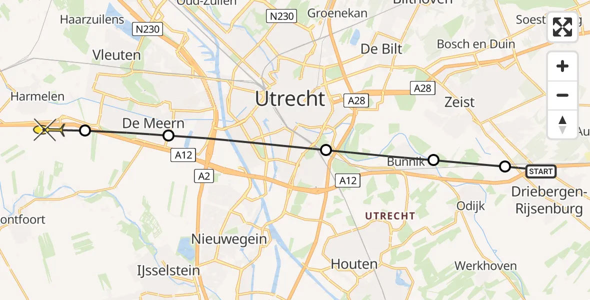 Routekaart van de vlucht: Politiehelikopter naar Harmelen, Odijkerweg