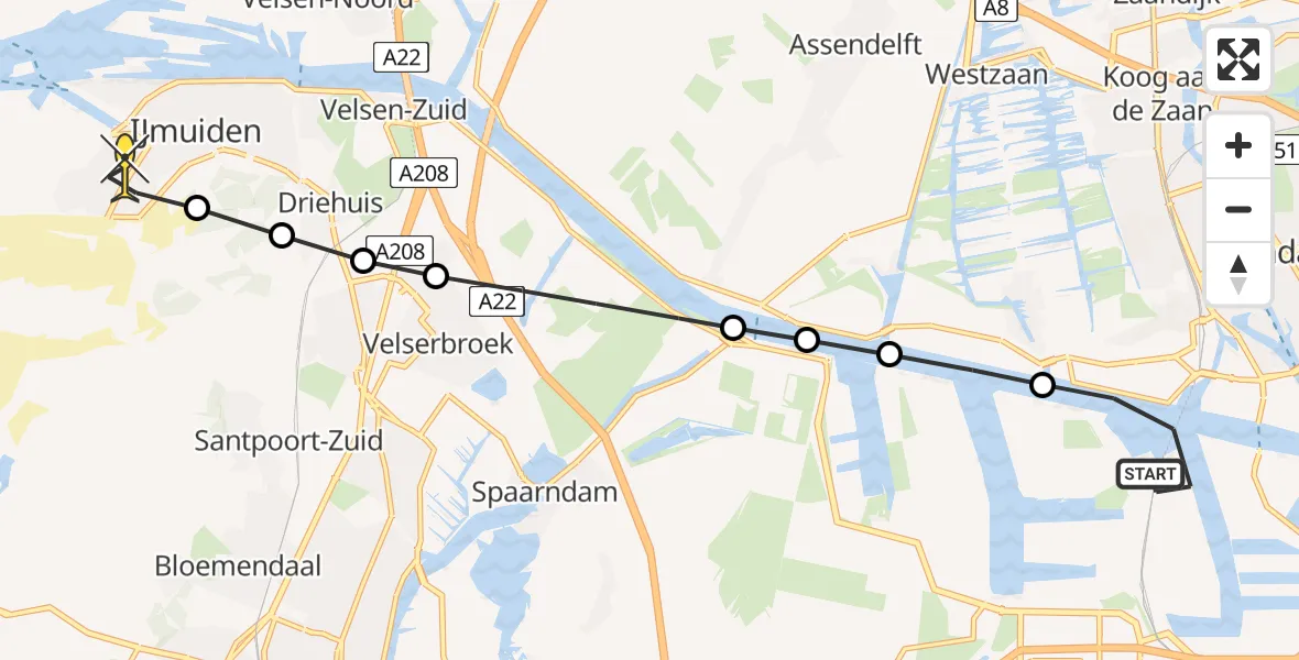 Routekaart van de vlucht: Lifeliner 1 naar IJmuiden, Grote Tocht