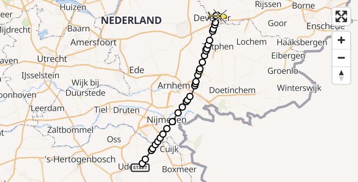 Routekaart van de vlucht: Lifeliner 3 naar Deventer, Spoorweg