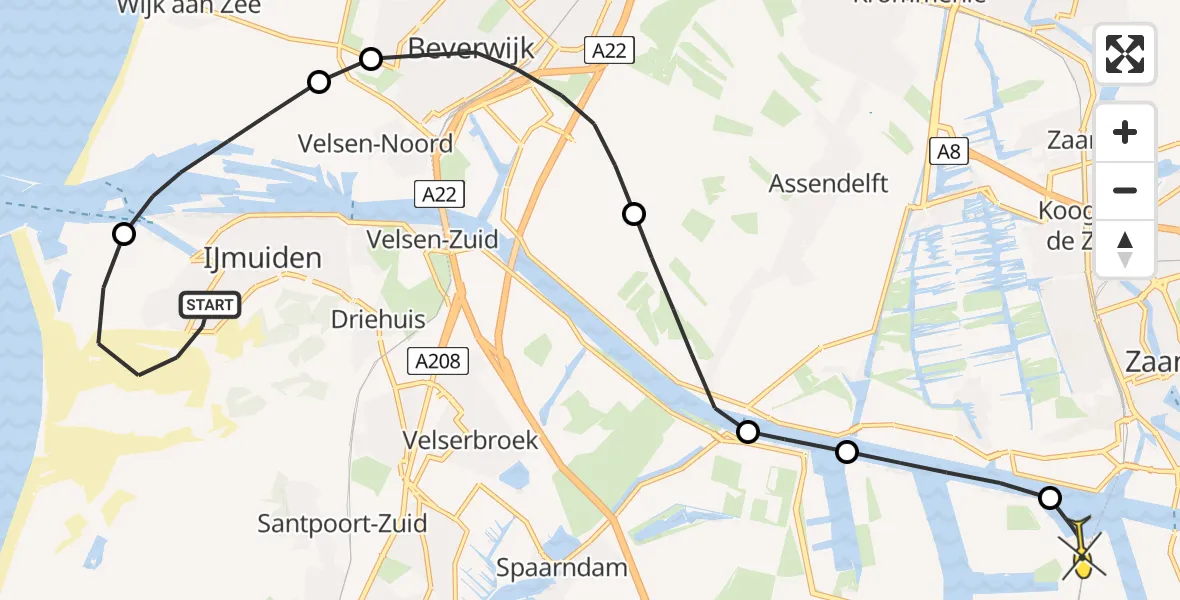 Routekaart van de vlucht: Lifeliner 1 naar Amsterdam Heliport, Huttenvlak