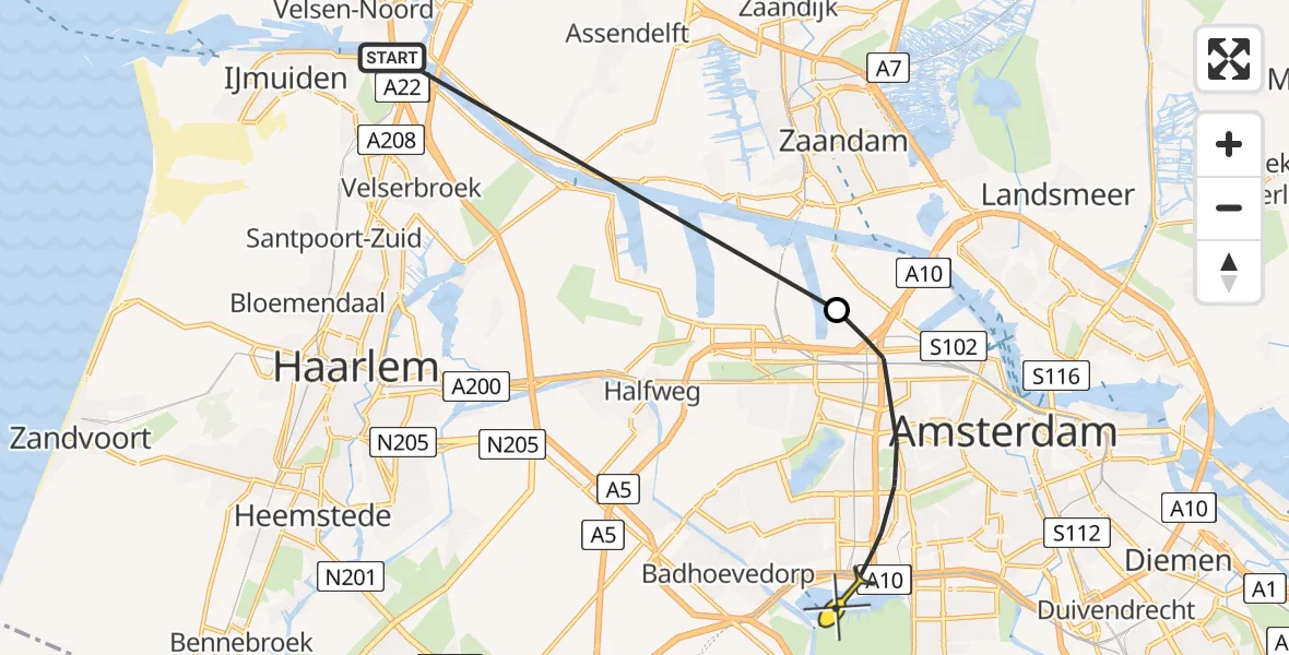 Routekaart van de vlucht: Politieheli naar Amsterdam, Donauweg