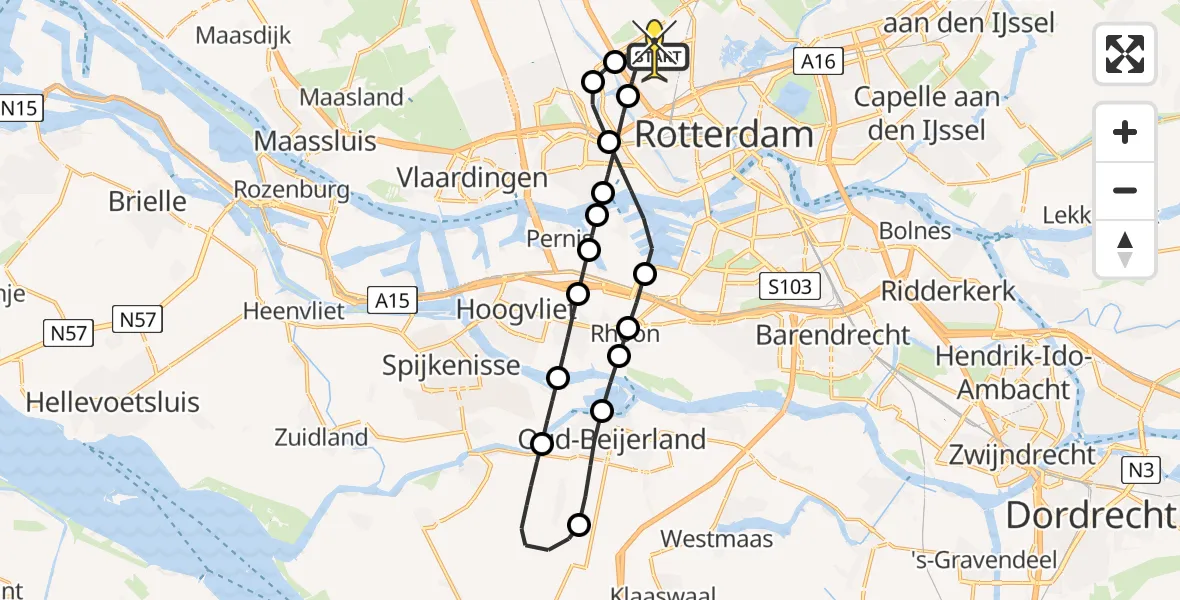 Routekaart van de vlucht: Lifeliner 2 naar Rotterdam The Hague Airport, Linatebaan