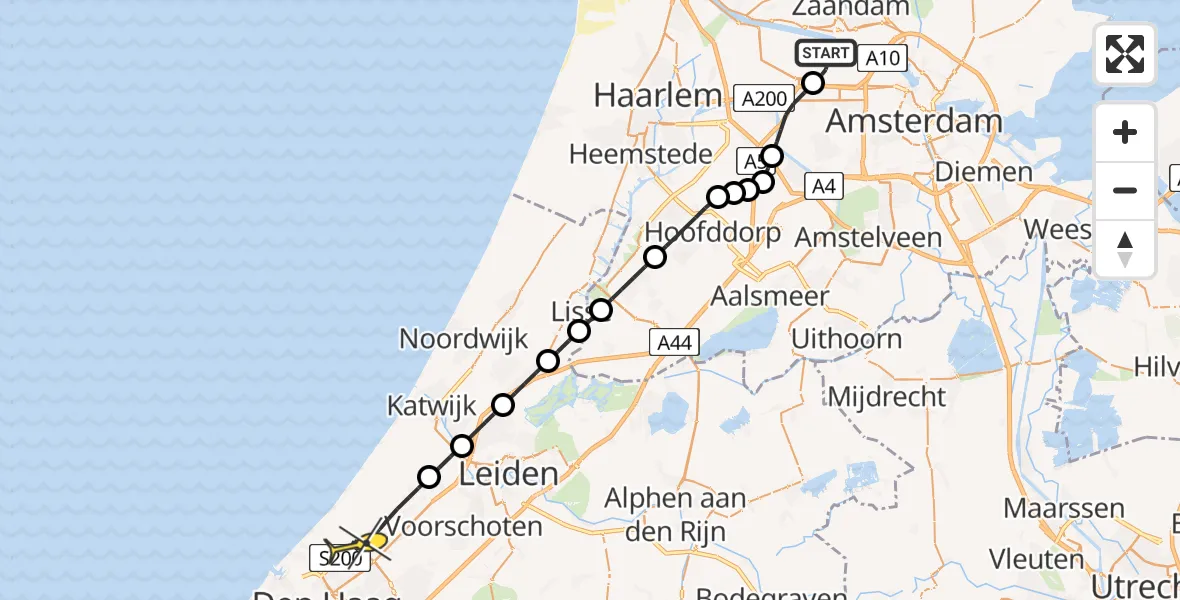 Routekaart van de vlucht: Lifeliner 1 naar Wassenaar, Corsicaweg