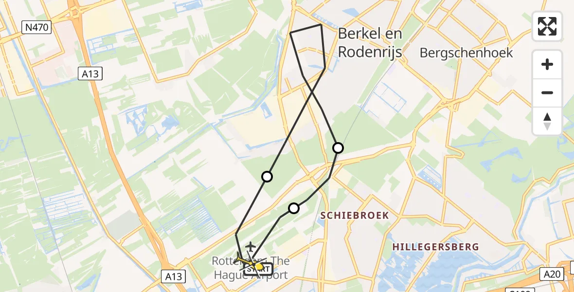 Routekaart van de vlucht: Lifeliner 2 naar Rotterdam The Hague Airport, Jacob van Lennepweg