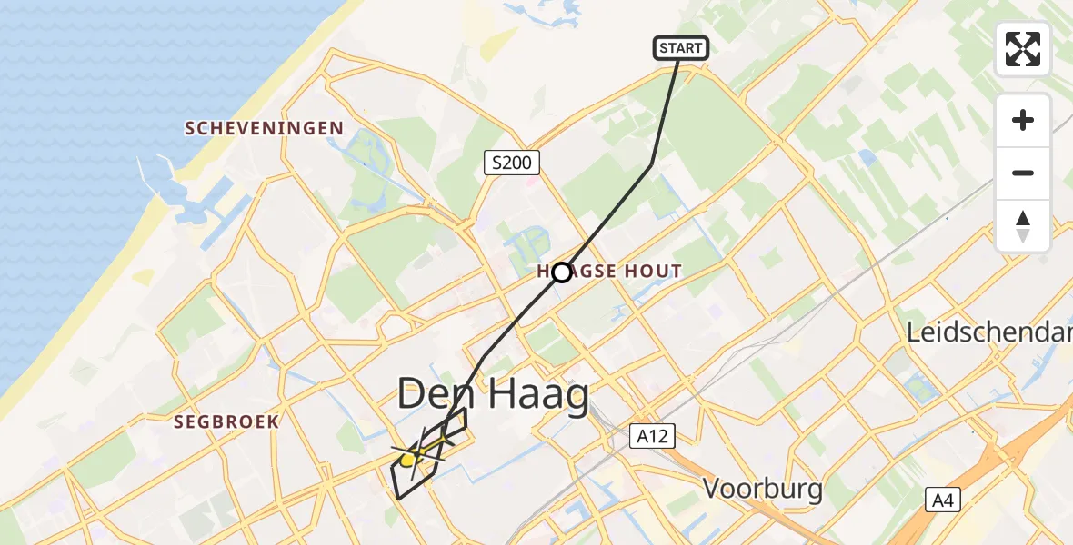 Routekaart van de vlucht: Lifeliner 1 naar Den Haag, Koeienland