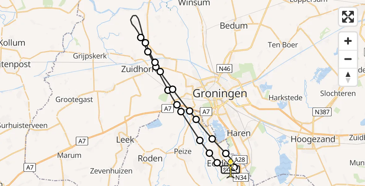 Routekaart van de vlucht: Lifeliner 4 naar Groningen Airport Eelde, Eskampenweg