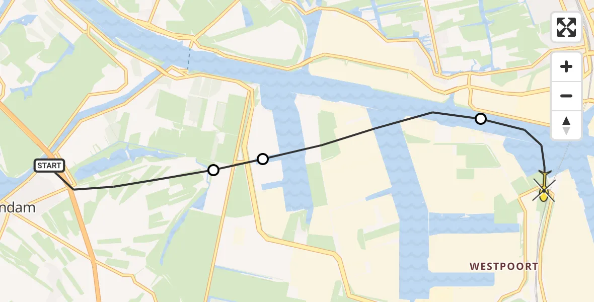 Routekaart van de vlucht: Lifeliner 1 naar Amsterdam Heliport, Inlaagse Dijk