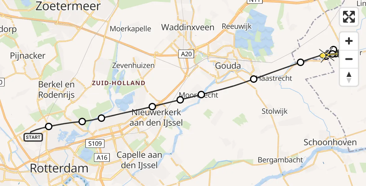 Routekaart van de vlucht: Lifeliner 2 naar Hekendorp, Bovendijk