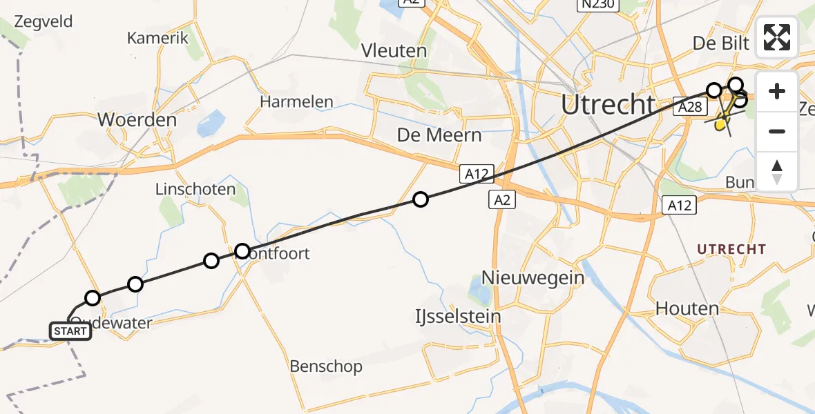 Routekaart van de vlucht: Lifeliner 2 naar Universitair Medisch Centrum Utrecht, Dijkgraaflaan