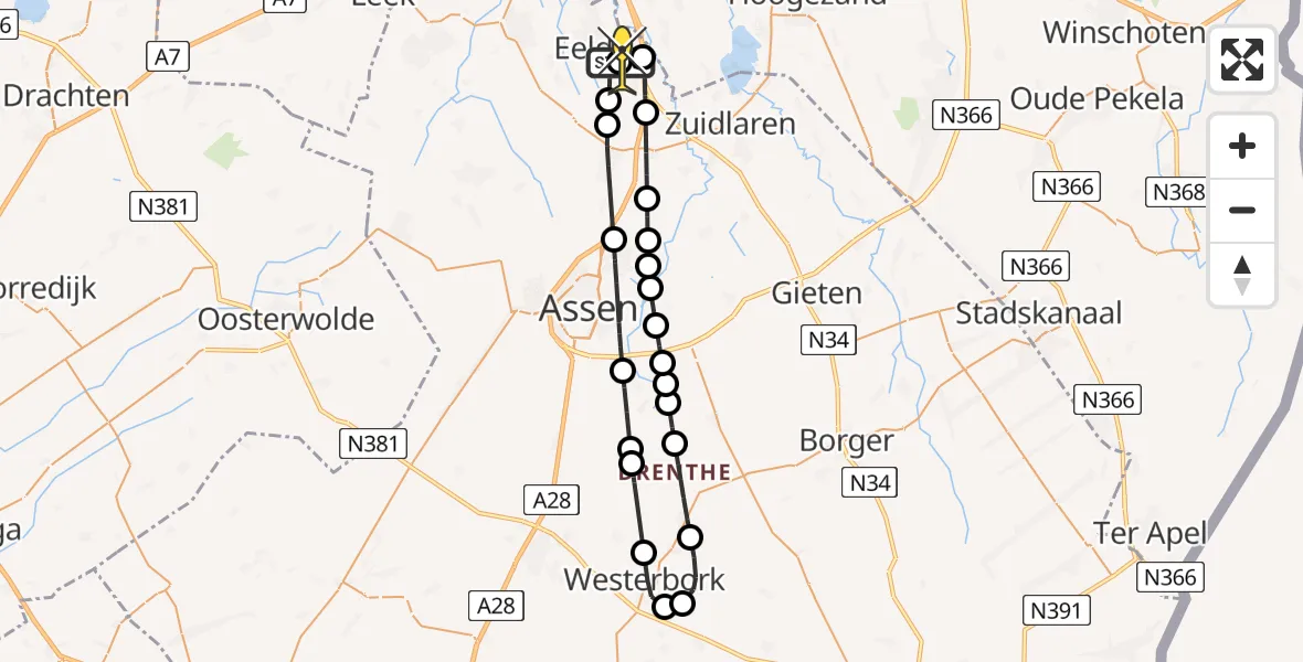 Routekaart van de vlucht: Lifeliner 4 naar Groningen Airport Eelde, Moespot