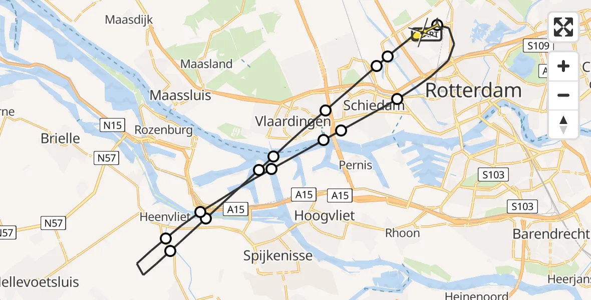 Routekaart van de vlucht: Lifeliner 2 naar Rotterdam The Hague Airport, Rotterdam Airportbaan