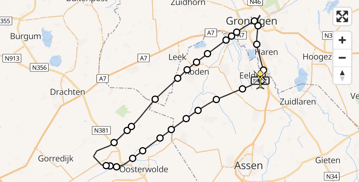 Routekaart van de vlucht: Lifeliner 4 naar Groningen Airport Eelde, Veldkampweg