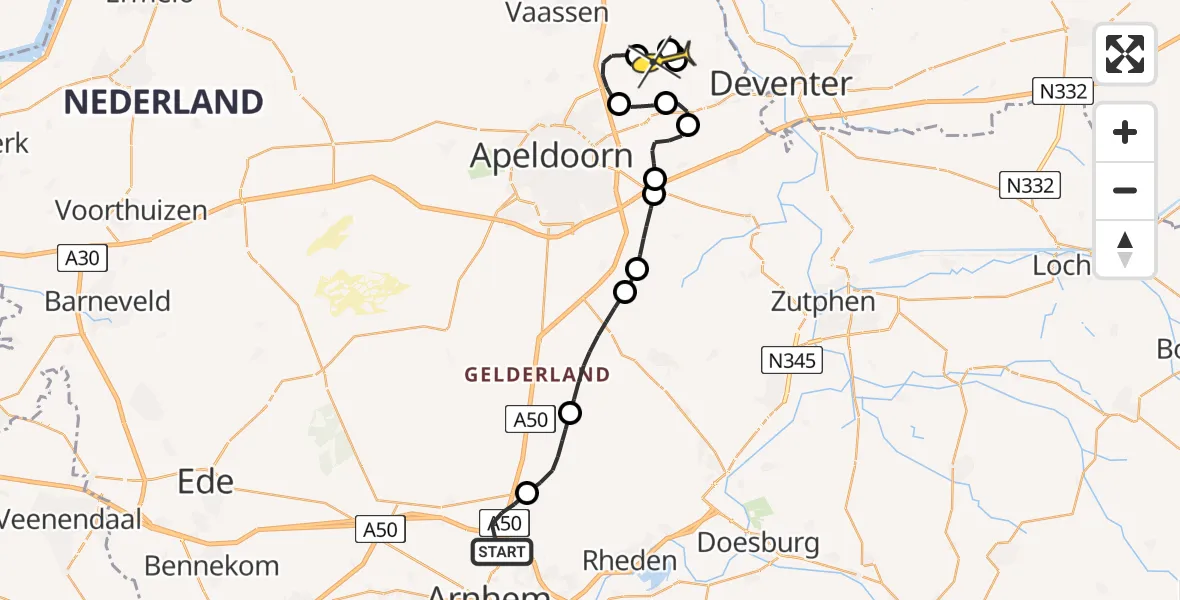 Routekaart van de vlucht: Politiehelikopter naar Terwolde, Clement van Maasdijklaan
