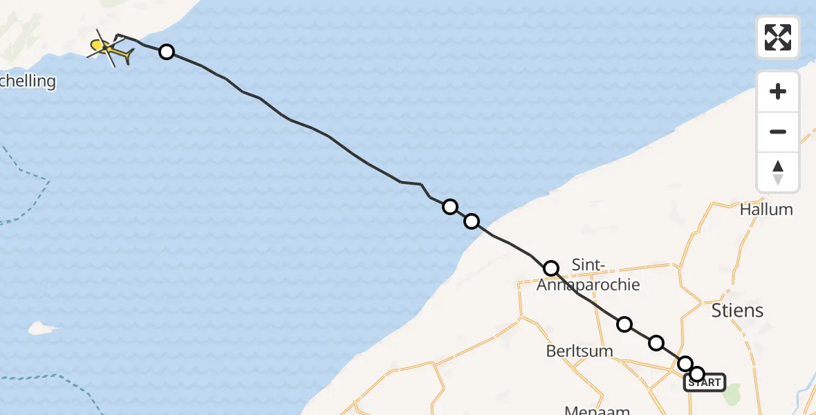 Routekaart van de vlucht: Ambulanceheli naar Formerum, Nijlânsdyk