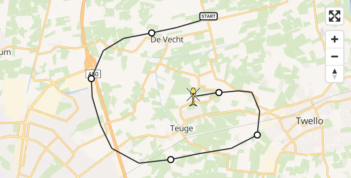 Routekaart van de vlucht: Politieheli naar Vliegveld Teuge, Avervoordseweg