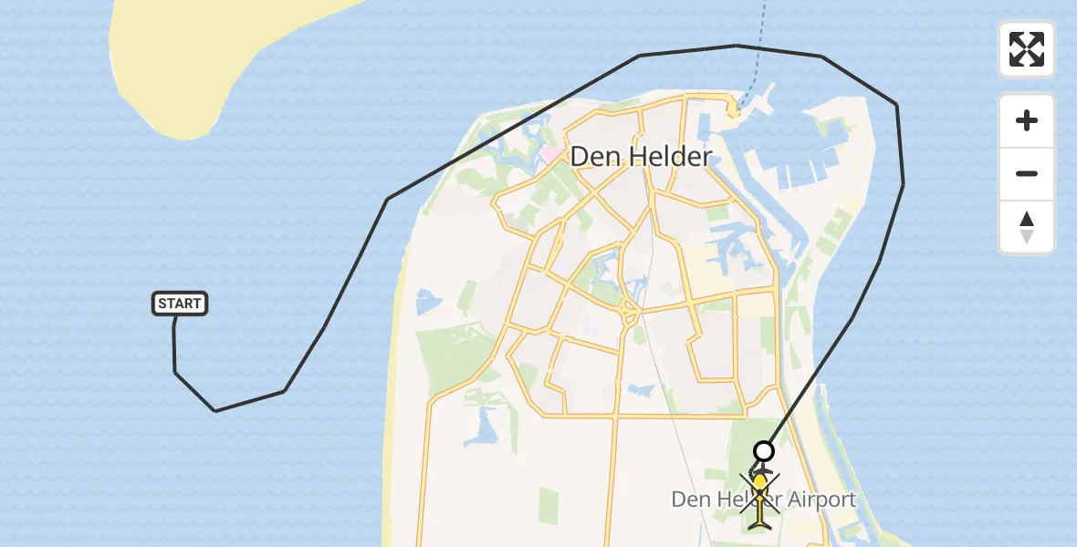 Routekaart van de vlucht: Kustwachthelikopter naar Vliegveld De Kooy, Schulpengat