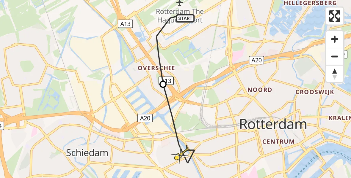 Routekaart van de vlucht: Lifeliner 2 naar Rotterdam, Landzichtstraat