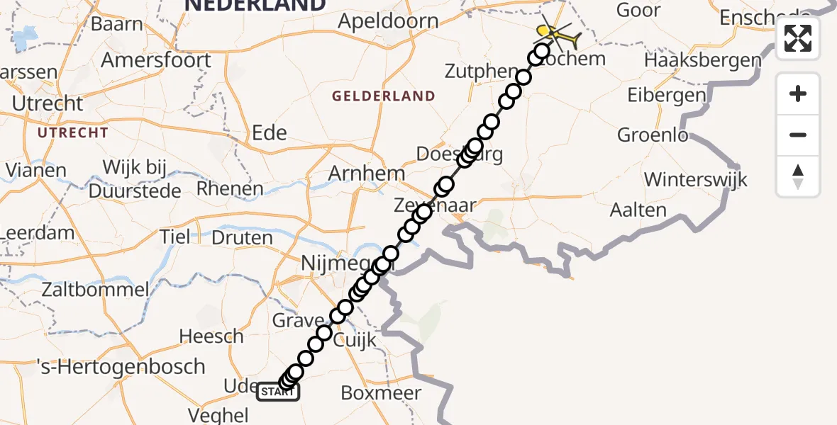 Routekaart van de vlucht: Lifeliner 3 naar Laren, Zeelandsedijk