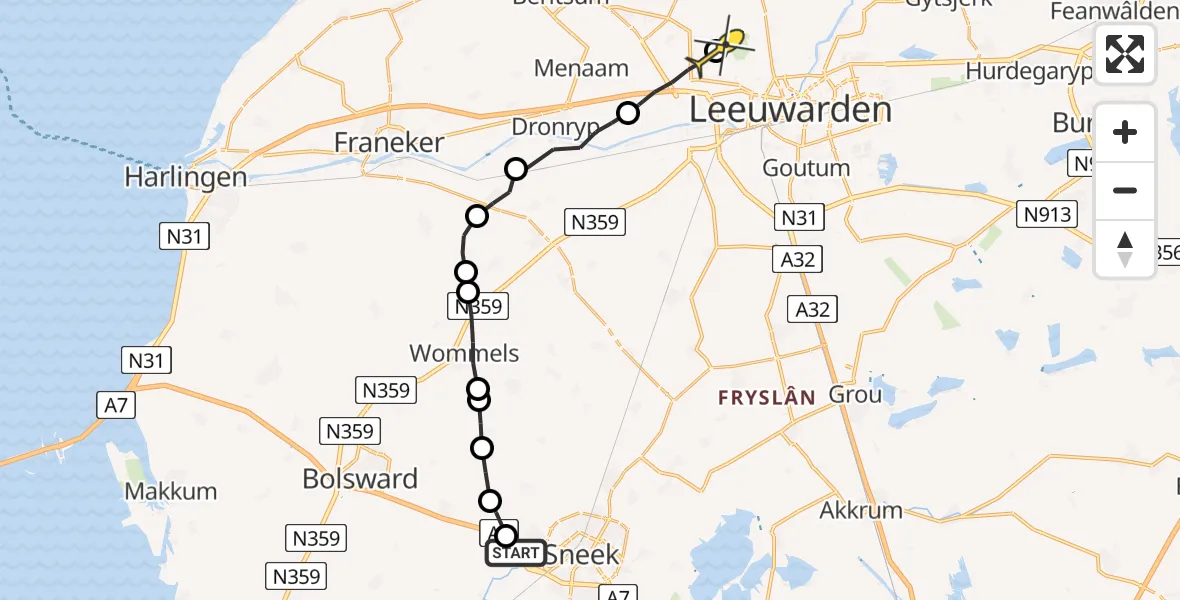 Routekaart van de vlucht: Ambulanceheli naar Vliegbasis Leeuwarden, Nr