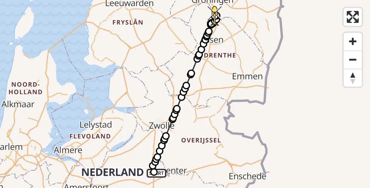 Routekaart van de vlucht: Politieheli naar Groningen Airport Eelde, Kraaienjagersweg