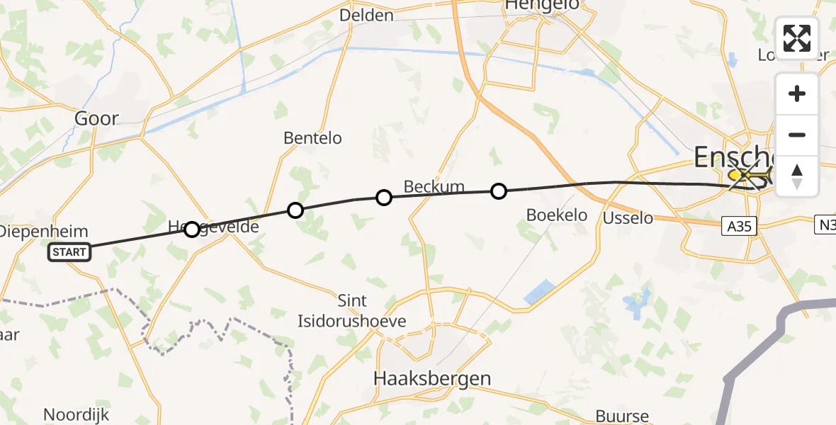 Routekaart van de vlucht: Lifeliner 3 naar Enschede, Het Wegereef