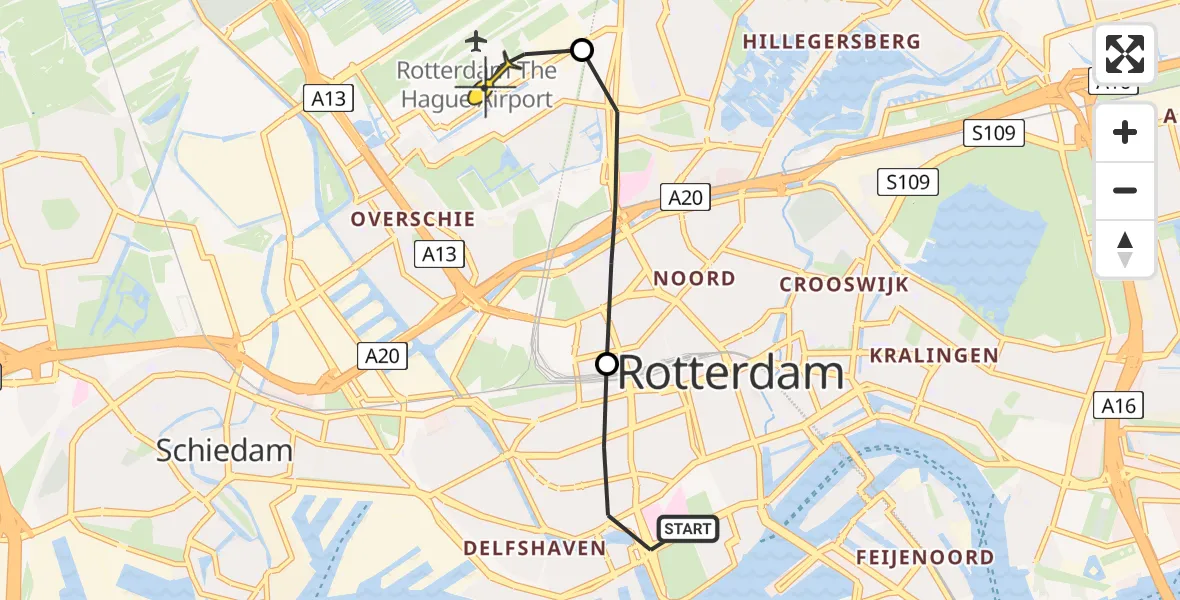 Routekaart van de vlucht: Lifeliner 2 naar Rotterdam The Hague Airport, De Vliegerstraat