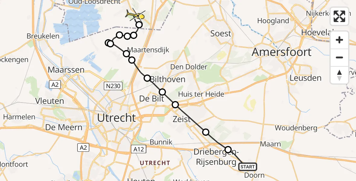 Routekaart van de vlucht: Lifeliner 3 naar Vliegveld Hilversum, Broekweg