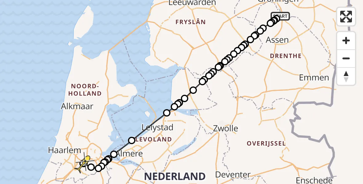 Routekaart van de vlucht: Politieheli naar Schiphol, Moespot