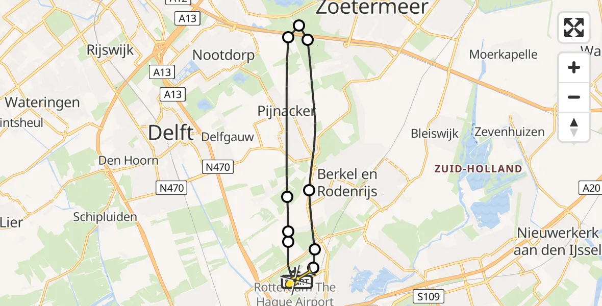 Routekaart van de vlucht: Lifeliner 2 naar Rotterdam The Hague Airport, Oude Bovendijk