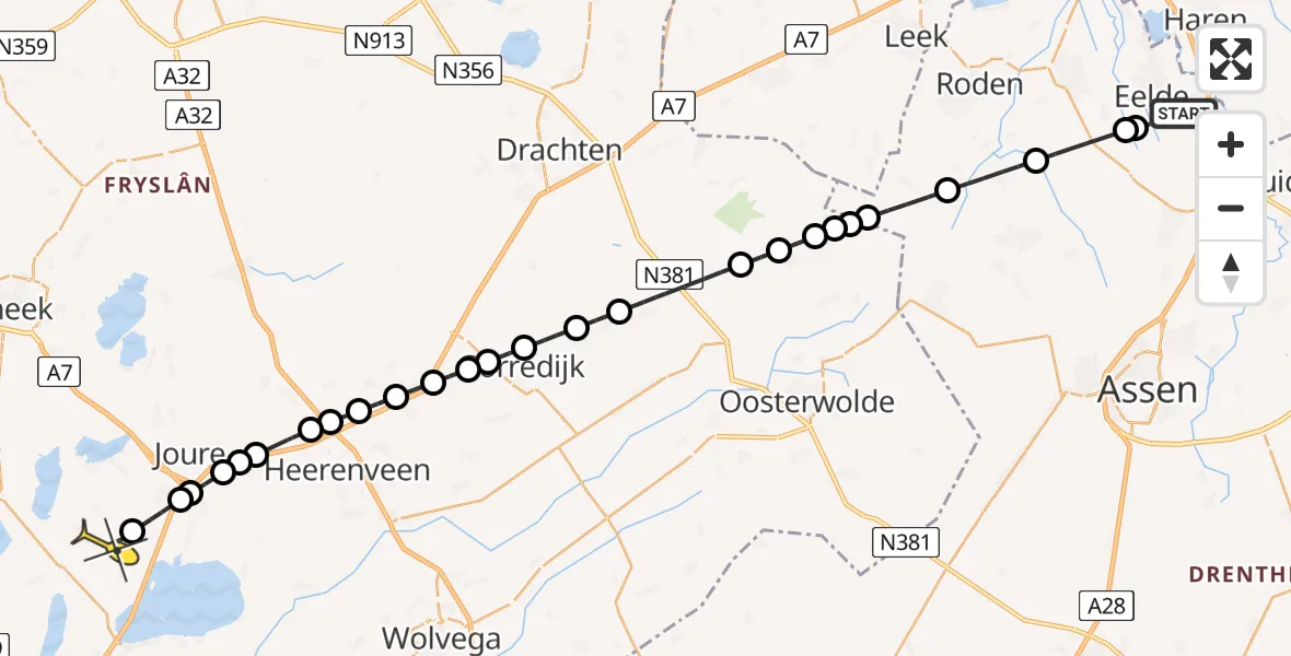 Routekaart van de vlucht: Lifeliner 4 naar Sint Nicolaasga, Veldkampweg