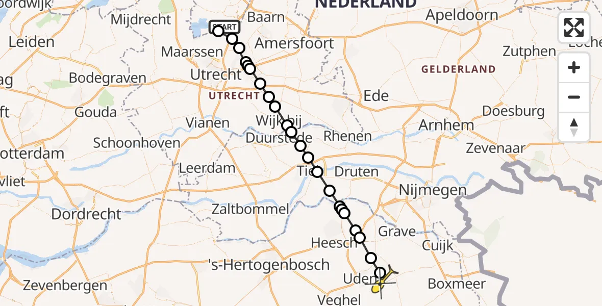 Routekaart van de vlucht: Lifeliner 3 naar Vliegbasis Volkel, Rading