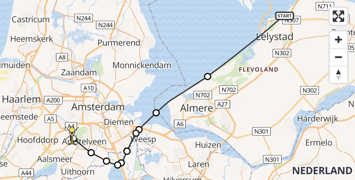 Routekaart van de vlucht: Politieheli naar Schiphol, Zuigerplaspark