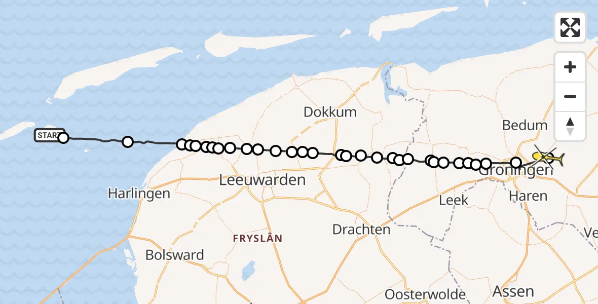 Routekaart van de vlucht: Ambulanceheli naar Lageland GN, Zuiderweg