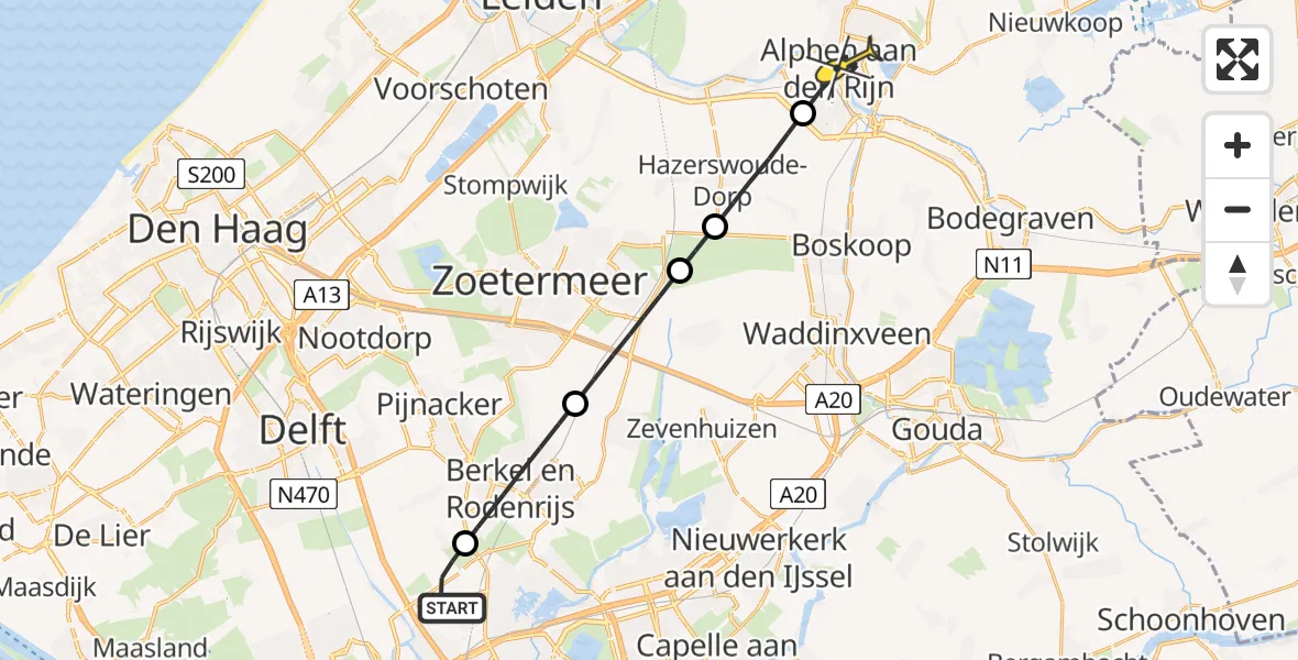 Routekaart van de vlucht: Lifeliner 2 naar Alphen aan den Rijn, A16 Rotterdam