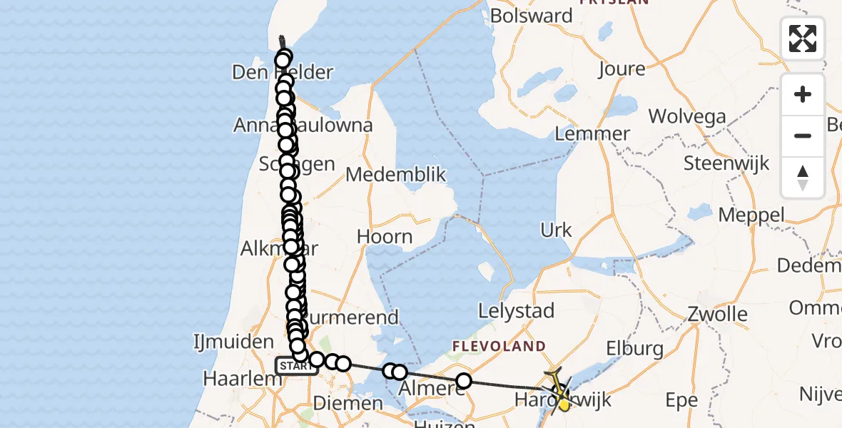 Routekaart van de vlucht: Lifeliner 1 naar Zeewolde, Capriweg