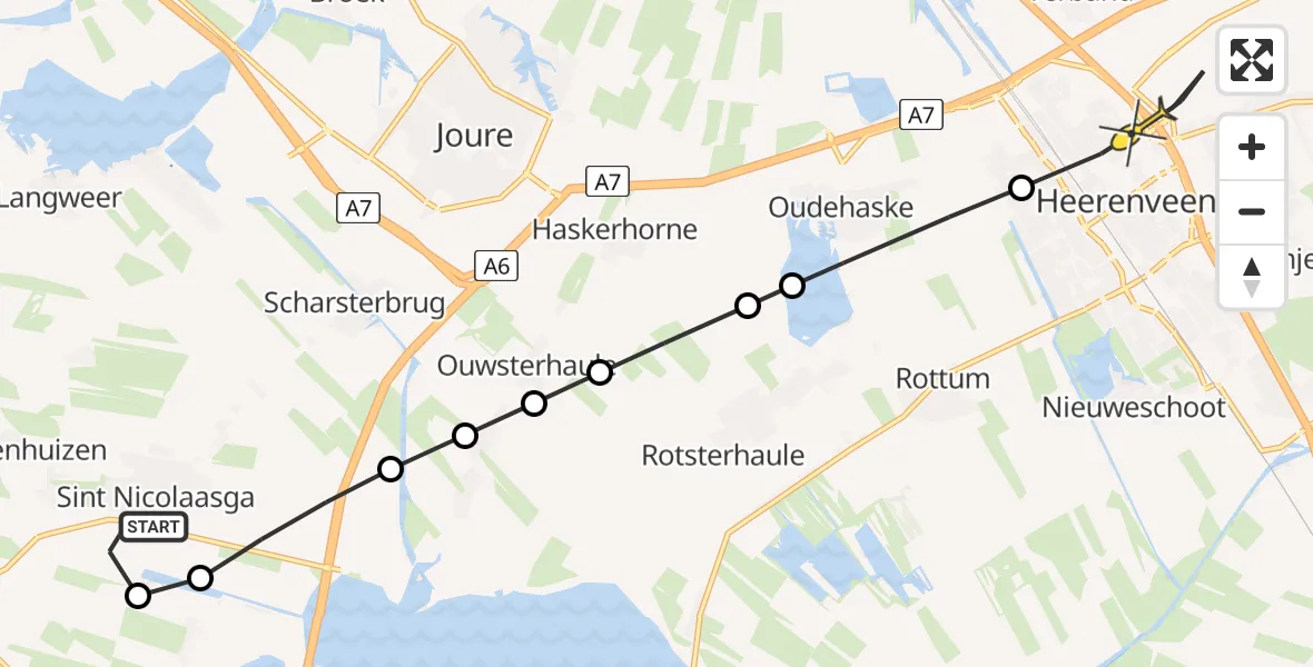 Routekaart van de vlucht: Lifeliner 4 naar Heerenveen, Wielwei