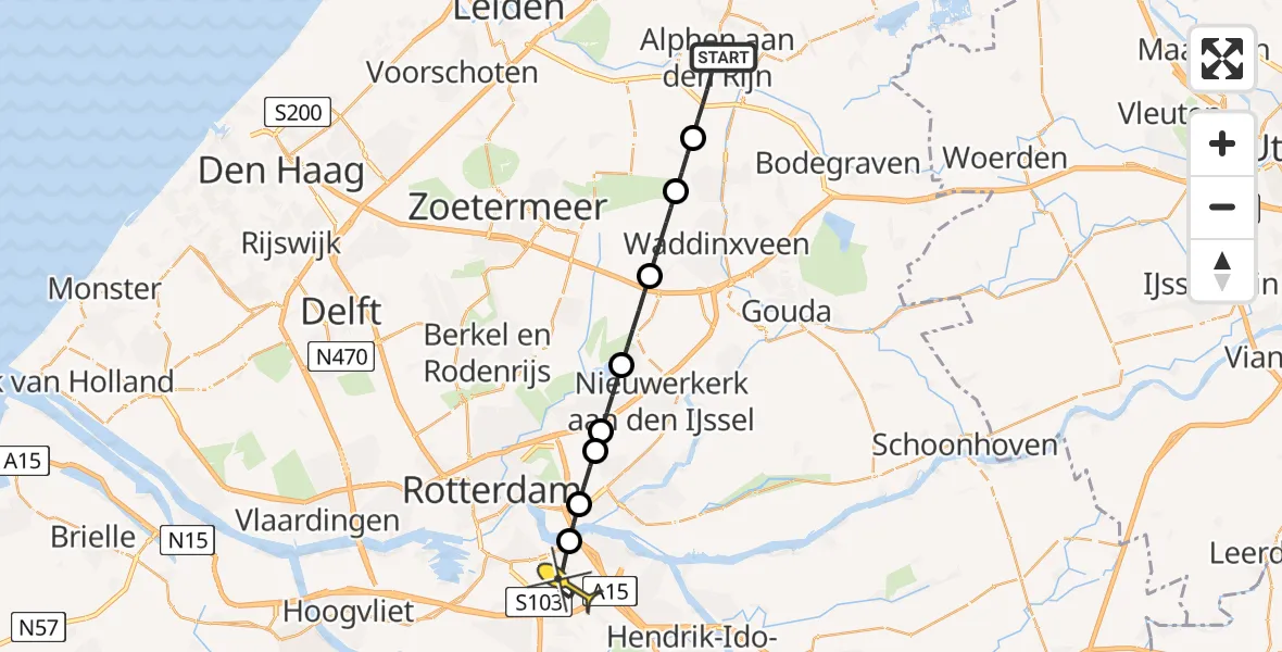 Routekaart van de vlucht: Lifeliner 2 naar Rotterdam, Zeelandstraat