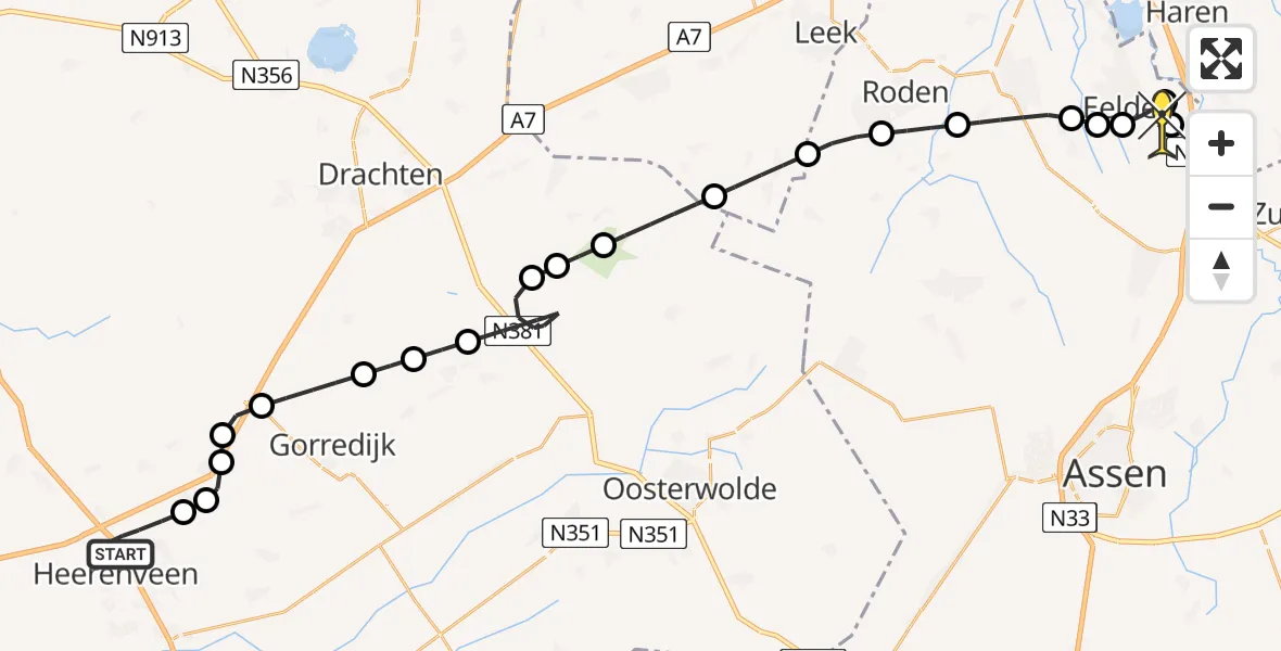 Routekaart van de vlucht: Lifeliner 4 naar Groningen Airport Eelde, Buitenbaan