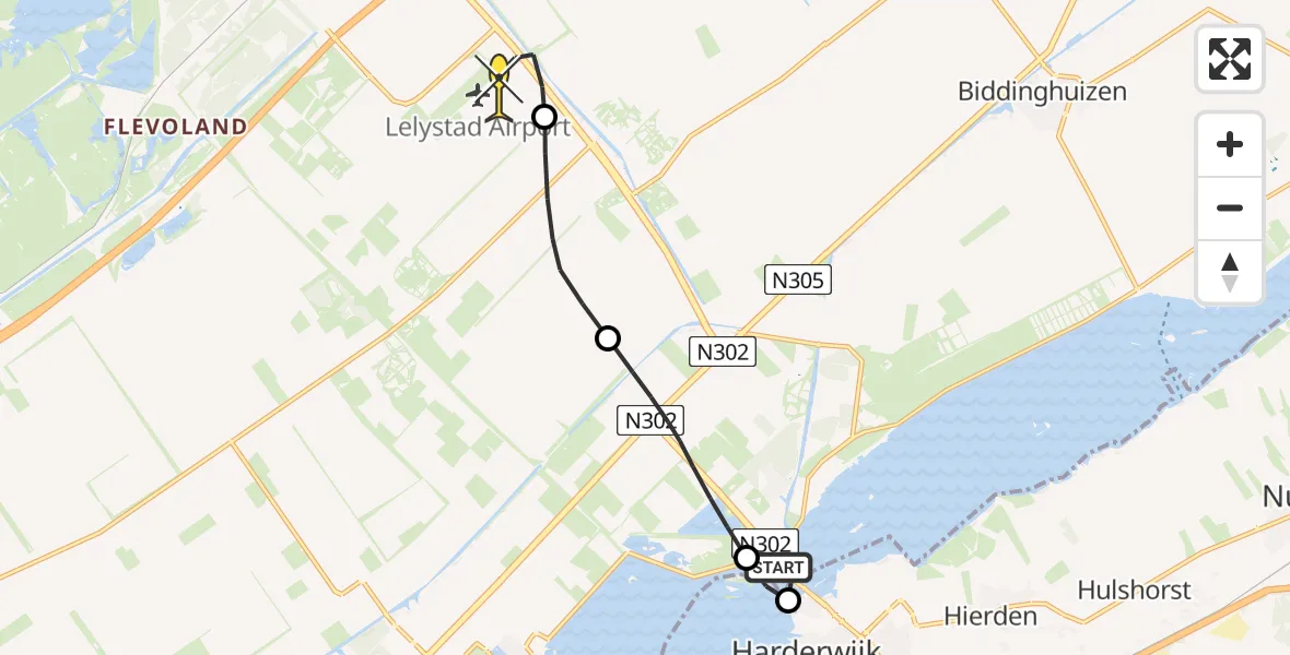 Routekaart van de vlucht: Lifeliner 1 naar Lelystad Airport, Wolderwijd