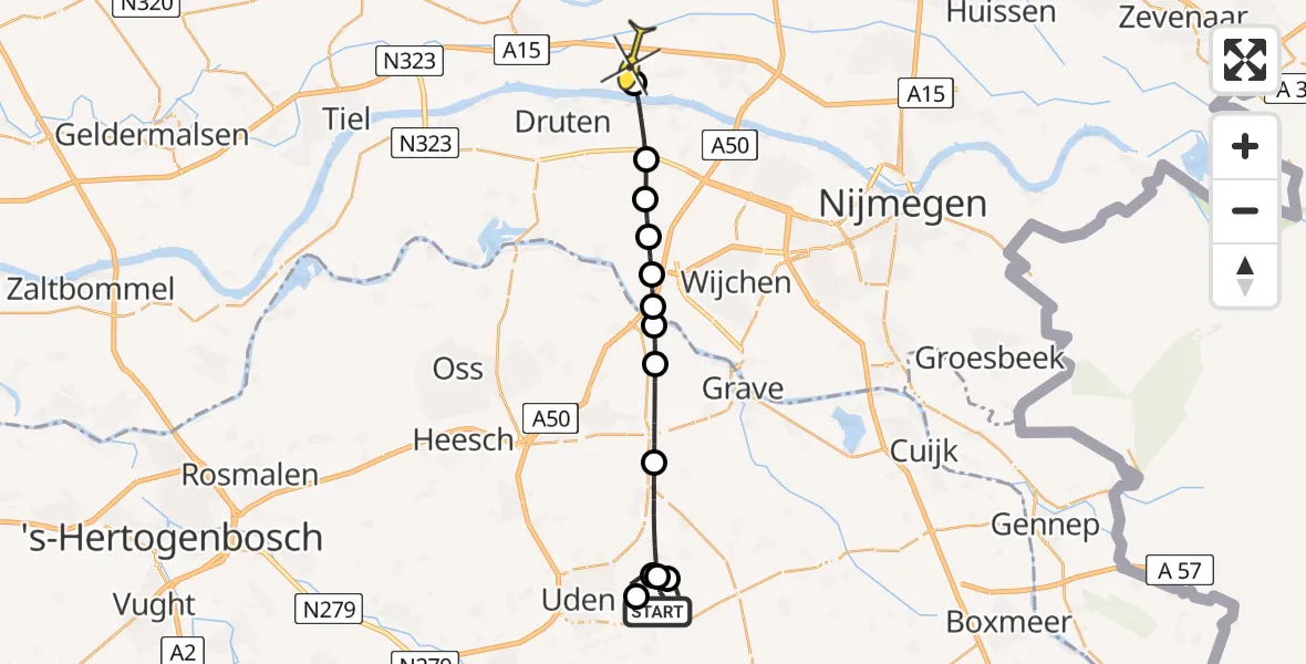 Routekaart van de vlucht: Lifeliner 3 naar Dodewaard, Vliegeniersstraat