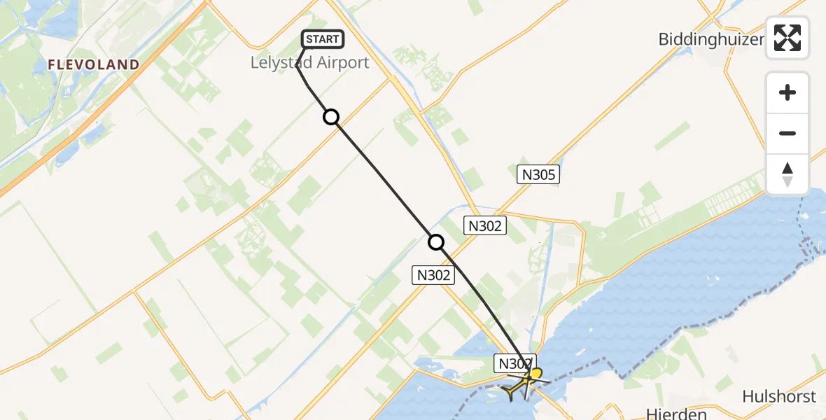 Routekaart van de vlucht: Lifeliner 1 naar Zeewolde, Eendenweg