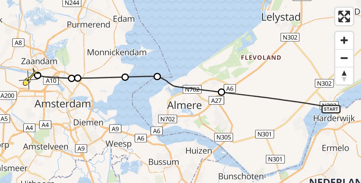 Routekaart van de vlucht: Lifeliner 1 naar Amsterdam Heliport, Knardijk