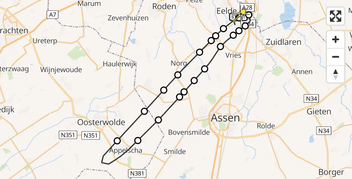 Routekaart van de vlucht: Lifeliner 4 naar Groningen Airport Eelde, Lugtenbergerweg