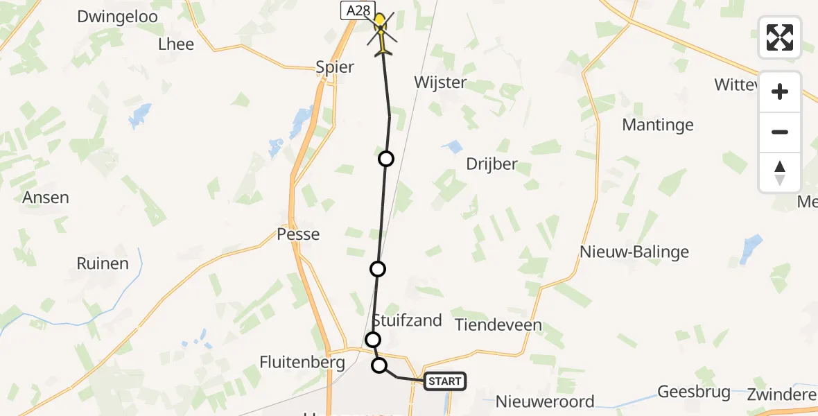 Routekaart van de vlucht: Politiehelikopter naar Spier, Industrieweg