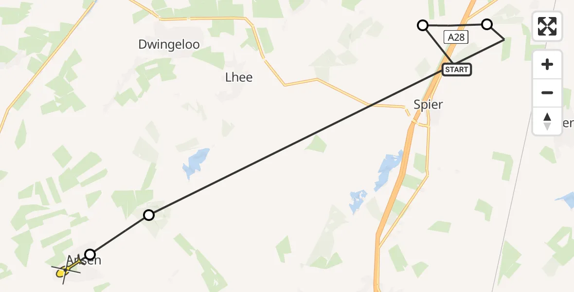 Routekaart van de vlucht: Politiehelikopter naar Ansen, Smalbroek